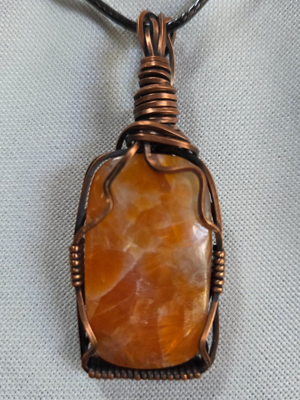 Wire Wrapped Orange Adventurine Crystal Pendant made with Oxidized Raw Copper